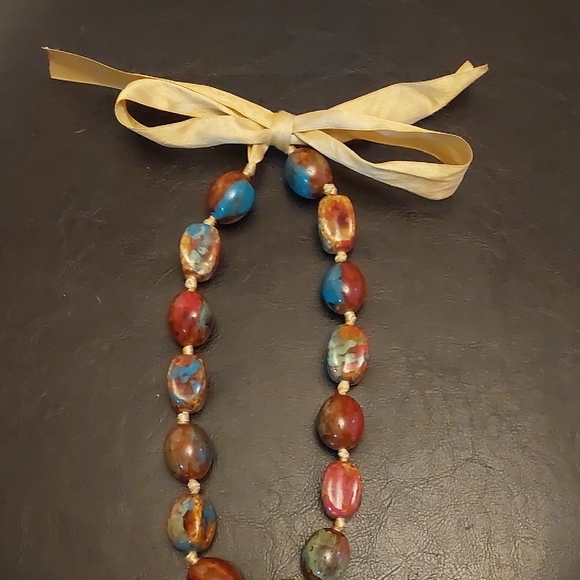 Colorful Ceramic Beaded Necklace with Ribbon - Picture 4 of 4